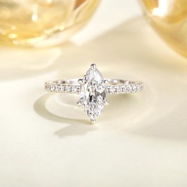 Titaniumcentral 2CT Engagement Ring Women's Gold Silver Rings with Zirconia Marquise Cut Wedding Rings Promise Ring, Non-precious metal, Cubic Zirconia