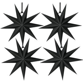 Paper Star Black Pack of 4 Folding Star Christmas 30 cm 3D Stars Shape Hanging Decoration Made of Paper for Window Decoration, Advent, Christmas Tree