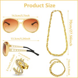NA Weploda Set of 4 80s/90s Outfit, Men's Hippie Accessories, Gold Chain, Costume Men's 80s, 80s/90s Rapper Accessories, for Men and Women, (K2142), Metal