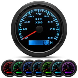 MAIMEIMI Tachometer Gauge 7 Color 0-8000 RPM Tacho Meter 85mm 3 3/8" for Auto Boat Marine Vehicle for 1-10 Cylinder Diesel and Gasoline Engine（Black）
