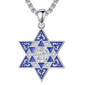 PELOVNY Star of David Necklace 925 Sterling Silver lion of judah necklace Jewish Star Protection Pendant Jewelry Gifts for Men Women