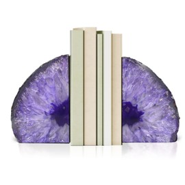 Bookends, Agate Bookends, Handcrafted Brazilian Stone Bookends for Unique and Crystal Energetic Decoration, Perfect for Gifts, One Pair of Purple Bookends Size 4-6 lbs