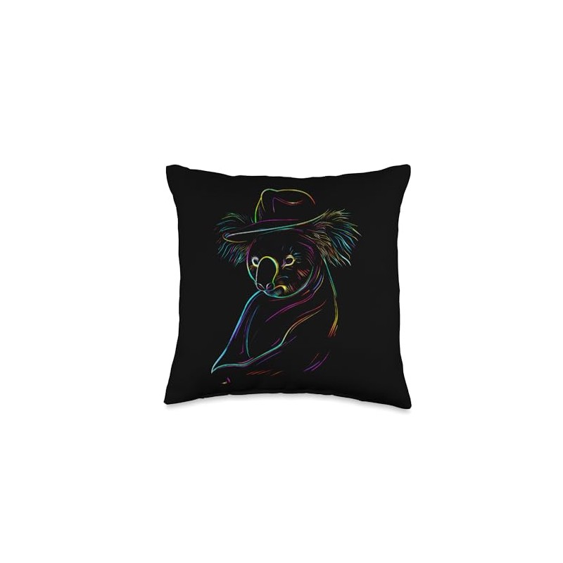 Koala In A Hat With Rainbow Lines Throw Pillow