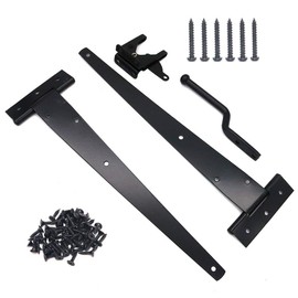 2 Pieces (12 inch) NUZAMAS T-Strap Heavy Duty Shed Hinges + Door Latch Set, Gate Strap Hinge, Door Barn Gates Hinges Black Wrought Hardware Iron Rustproof