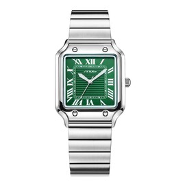 Classic Square Watches for Men with Roman Numerals Casual Watch (Silver-Green)