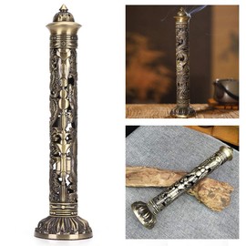 Incense Burner Vertical 8.5 x 7 cm Bronze Tone Dragon Phoenix Relief for Craft Ornaments Tea Room Decoration Buddhist