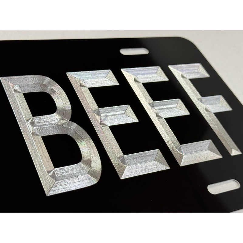 Silver Engraved Eat Beef Black Car Tag Diamond Etched Metal