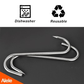 Alele 10" Meat Hook, 10mm Heavy Duty Stainless Steel Butcher Hooks for Hanging Beef,8 Pack