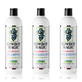 Cowboy Magic Shampoo + Conditioner + Detangler & Shine 16 Ounce each With Silk Panthenol and Honey Great For Horse, Humans, And Dogs Too Silky Coats And Hair