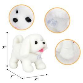 Easfan Electric Walking White Dog Plush Leash Puppy Toy Interactive Talking Musical Plush Toy with Remote Control Leash Christmas Birthday Gifts for Kids Toddlers