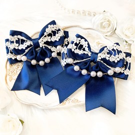 Ribbon Clip Vol. 5, Set of 2, Lolita Yume Cute Gothic Lolita Hair Clip, Hairpin, Hair Accessory, Navy