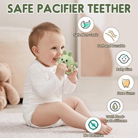 Hasenform Beißring Spielzeug für Baby, Silikon Beißspielzeug für Autistische Kinder, Zahnungshilfe Spielzeug für Neugeborene Babys 3 6 12 18 Monate Jungen Mädchen Ostern Baby Dusche Geschenke, Grün