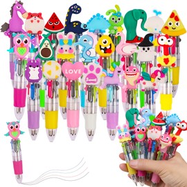 Bolibo 24Pcs Party Bag Fillers Multi Coloured Pens,4-in-1 Mini Pens for Party Favors Gifts and Birthdays,Classroom Prize Box Fillers Ballpoint Pen for Kids Students