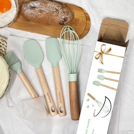 Silicone Mini Spatulas Set with Pastry Brush and Whisk, Small Kitchen Tools Nonstick Cookware For Cooking, Baking And Serving - Mint Green - 4 Piece