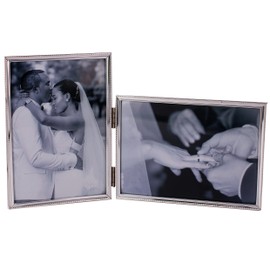 LEADEX Vertical Horizontal Combo- Double 5 by 7 Inch Metal Folding Picture Frames-(1 Landscape and 1 Portrait Style) (Silver)