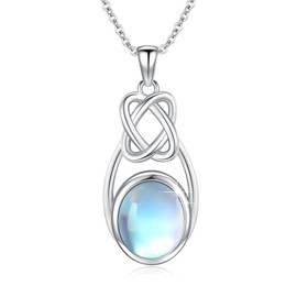 OHAYOO Moonstone Necklace Silver 925 Water Drop Pendant Necklace Celtic Knot Chain Moonstone Pendant Chain Celtic Jewellery Moonstone Gifts for Women Girls, Sterling Silver