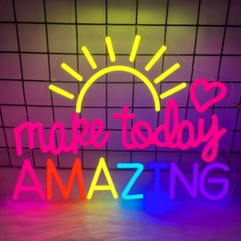Make Today Amazing Neon Sign Heart Sunrise Positive Led Neon Light for Wall Decor Inspirational Rainbow Color Light Sign Boho Wall Art LED Neon Light Up Sign for Party Wedding Birthday School Gym