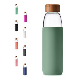 veegoal 25 Oz Borosilicate Glass Water Bottles with Bamboo Lid, BPA-FREE, Non-Slip Silicone Sleeve, and Stainless Steel Leak Proof Lid - Reusable Glass Bottle for Men and Women