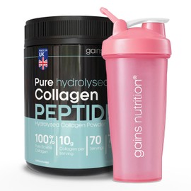GN Hydrolysed Collagen Peptides Powder, Unflavoured, Type I and III, 18 Amino Acids, 70 Servings, 700g, with 600ml Shaker, for Joints, Skin and Hair