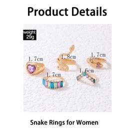 FUTIMELY 5Pcs Snake Rings Set for Women Heart Multicolor Knuckle Vintage Rings Boho Crystal Stacking Finger Rings for Women Jewelry （Pink）