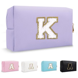 Lohhbve Small Minimalism Cute A-Z Makeup Bag, PU Leather Waterproof Cosmetic Bag Daily Use Toiletry Cosmetic Pouch, Portable Storage Travel Toiletry Bag for Women Girls Essential Cosmetic Organizer