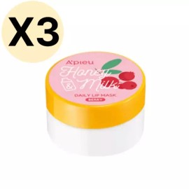 A'pieu 어퓨 허니앤밀크 데일리 보습 립 마스크 베리 X3개 A'Pieu Honey & Milk Daily Moisturizing Lip Mask Berry X3packs