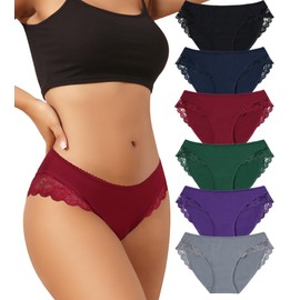 LEVAO Cotton Underwear for Women Lace Cheeky Stretch Bikini Womens Hipster Panties 6 Pack S-XXL