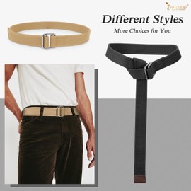 JASGOOD Men Canvas Belt Web Fabric Casual Work Belt with Black D Ring Set of 2(Black+Beige,Fit Waist Size 33-38 Inch)