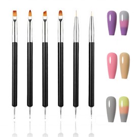 FULINJOY 6PCS Double-Ended Nail Art Brush Kit For Gel Polish, Liner, Drawing, Dotting and Detailing - Professional Nail Art Design Pen And Paint Brushes Set