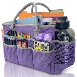 Cupohus Water-Resistant Art Organizer Tote Bag - Craft Storage Bag with Multiple Pockets and Handles for Artists, Kids, Students, and More – Purple