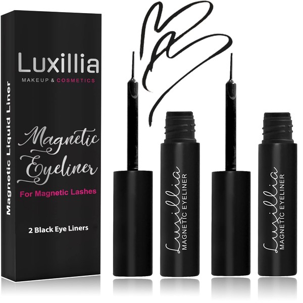 Luxillia (2 Pack) Black Magnetic Eyeliner for Magnetic Eyelashes, Upgraded Strongest Hold, Most Natural Look, Waterproof, Smudge Proof Liquid Liner, Works Perfectly with all Magnetic Eye Lashes
