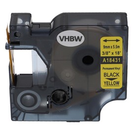vhbw 1x Label Tape Cartridge Compatible with Dymo Rhino 6000, 5000, 5200, 4200, 3000, 1000 Label Printers 5m x 9mm Black on Yellow