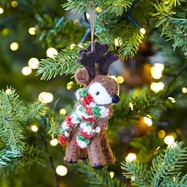 Felt Reindeer Christmas Decoration - Felted Ornament - Wool Christmas Bauble - Felt Handmade Xmas Décor - Classic Tree Ornament (Brown)