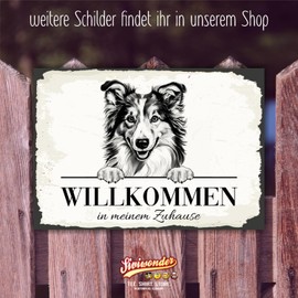 siviwonder Dog Sign Welcome Home Sheltie Shetland Sheepdog No.1 Dog Sign Saying Door Sign Warning Sign Gift Idea Beautiful Saying Dog Motif Aluminium Weatherproof Dog Sign