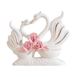 MYCENSE Swan Figurines Animal Table Decoration Collection Centerpiece Craft Ceramic Statues Sculptures for Home Anniversary Bedroom Shelves Decor, Pink