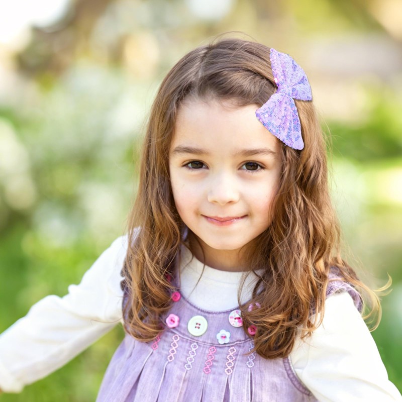 5" Glitter Purple Hair Bows for Girls Alligator Clips Sparkly