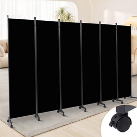 Room Divider 6 Panel Room Dividers/Wheels, Fabric Room Divider Panel for Office Room Partitions and Dividers, Portable Partition Wall Divider for Room Separation, Freestanding Privacy Screen Indoor
