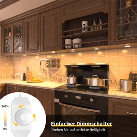 WOBANE LED Cabinet Lighting Dimmable, 6 Warm White Display Cabinet Lighting, Bright Under-Unit Light for Kitchen, Cupboard, Shelves, Wardrobe, 2700K, 164 LEDs, 24 V