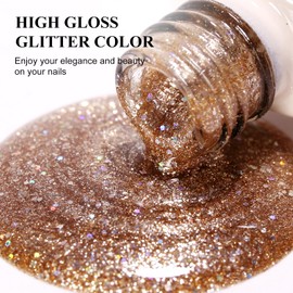 Imtiti Glitter Gel Nail Polish, 1Pcs Champagne Gold Gel Polish Sparkle Champagne Gold Soak Off UV LED Gel Polish, Nail Art Starter Manicure Salon DIY at Home for Women (0.34 Fl Oz)