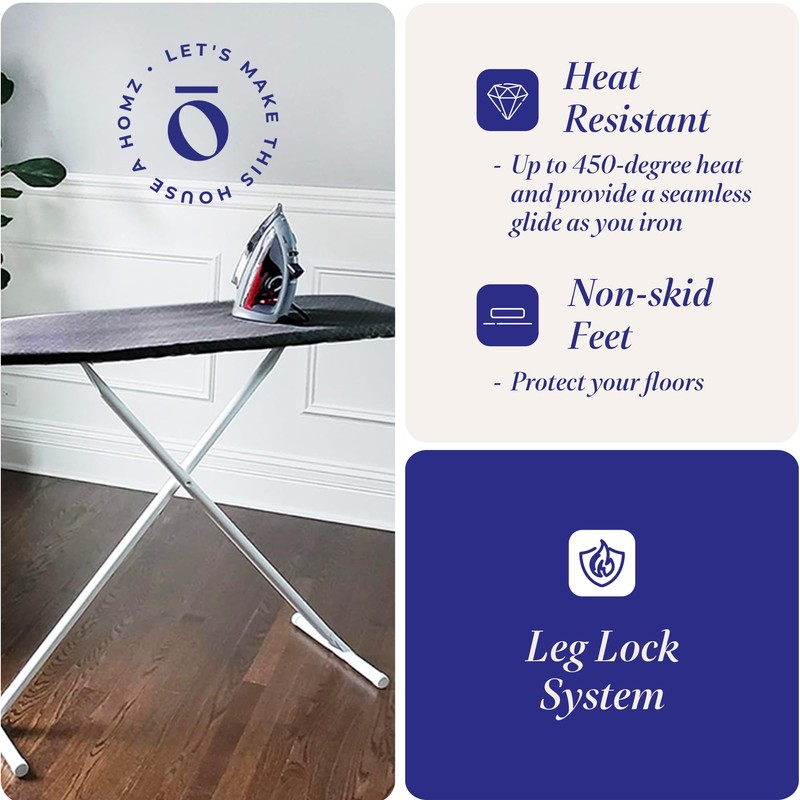 Homz T-Leg Clothes Ironing Board, Portable Compact Foldable Standard Size