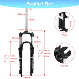 ZTZ 26"/27.5"/29" MTB Suspension Fork,100mm Travel, 9mm QR,100mm Spacing Hub,28.6mm Straight Tube,Crown Lockout,Aluminum Alloy Shock Absorber XC Mountain Bike Front Fork (Black, 29 inch)