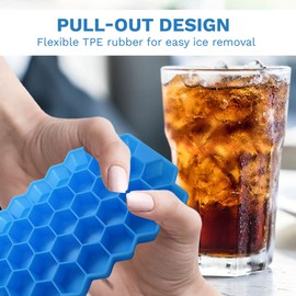 Gadgetime USA 2 pack Honeycomb ice tray with Cover - Fun Shaped Mold for Freezer, Cocktails - Stackable, BPA & Odor Free - Silicone - Blue