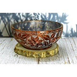 India House Soapstone Smudge Bowl for Scrying - 5”x 2” - Incense Burner, Wiccan Rituals, Divination (Design 4)