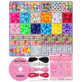 BestNow Bracelet Making Kit Beads for Bracelets Pony Beads Polymer Clay Beads Smile Face Beads Letter Beads for Jewelry Making DIY Arts and Crafts Gifts Toys for Girls Age 6-12