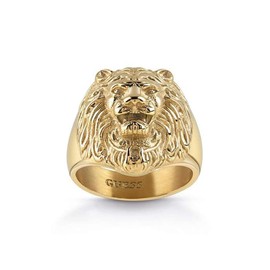 Guess Men's Lion's Head Ring in Gold-Plated Stainless Steel