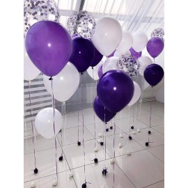 Purple, White 12 Inch Purple Confetti Balloons 42 Pack White Purple Balloons