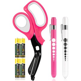 MEUUT 3 Pack Pen light & Medical Scissors-One Pantented Trauma Scissor Two LED Penlight with Pupil Gauge -8" Bandage Scissor for Nurse Doctor EMT