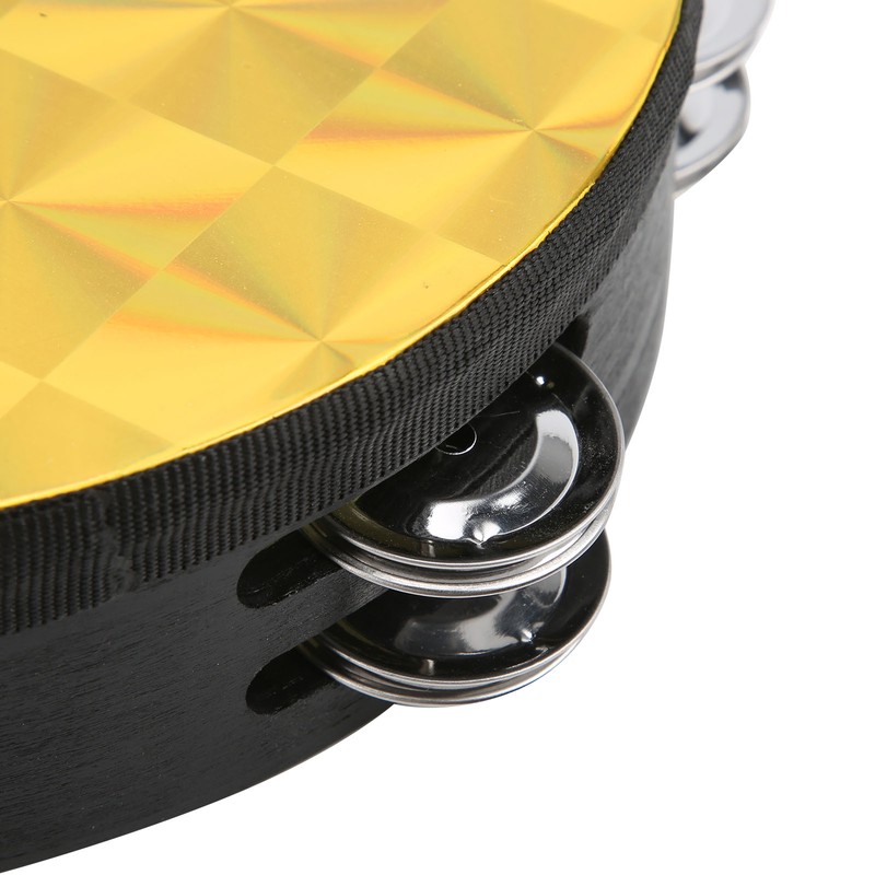 Hand Tambourine Double Row Percussion Polyester Drum Skin Solid Wood