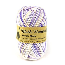Malli Knitting 100g Acrylic Yarn Ball 8 Ply - Purple Mash Multi
