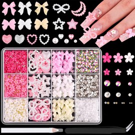3D Nails Charm Bows Charms Nail Art Charms Bow Nail Charms Nail Art Sanding Nail Decorations with Pickup Tool for Women and Girls Nail DIY Accessories, Nail Charms